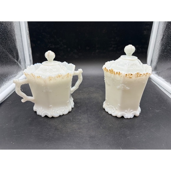 Westmoreland Other - Vintage Westmoreland Milk Glass Princess Feather Sugar Bowl & Tea Canister Set